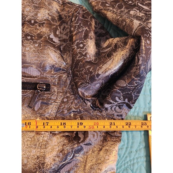 Chico's Size 2(12)Long Sleeve fully Lined Zip Up Blazer Bronze Silvery  Metalic‎ - Picture 8 of 9
